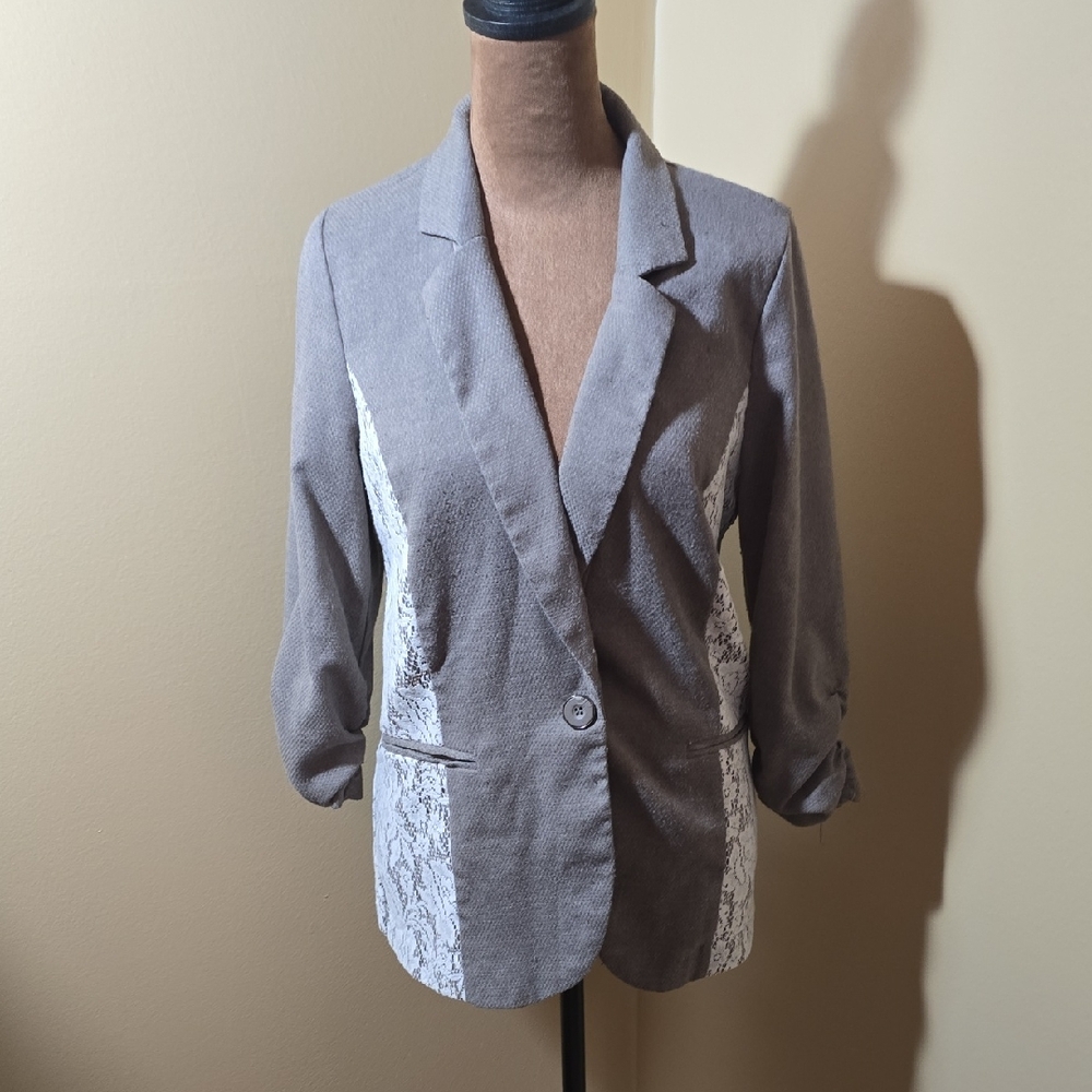 Vanity Gray Blazer with White Lace Panels